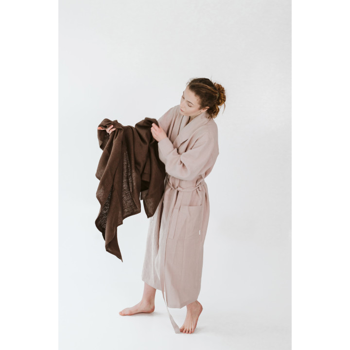 Linned strandhåndklæde (chokolade)