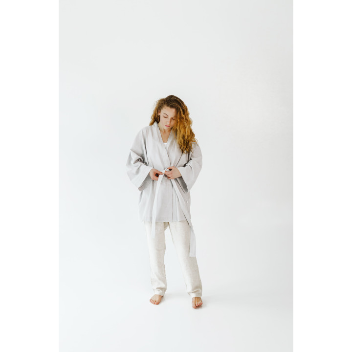 Linned kimono (grå) - lavet i Polen|Lennea