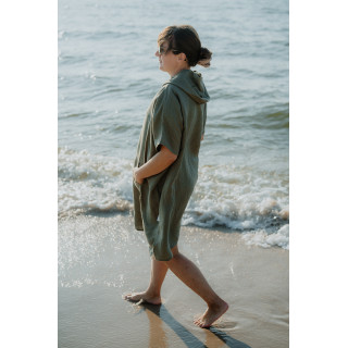 Ponczo lniane (oliwkowy) - rozmiar SMALL