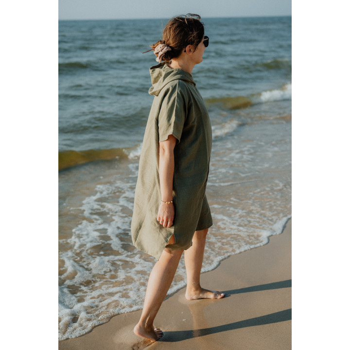 Ponczo lniane (oliwkowy) - rozmiar SMALL