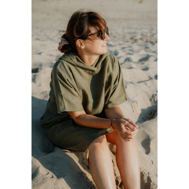 Ponczo lniane (oliwkowy) - rozmiar SMALL