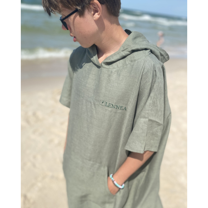 Lniane ponczo plażowe (oliwkowe) rozmiar ONESIZE