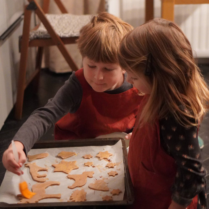 Lotta børneforklæde (kirsebær) - med seler