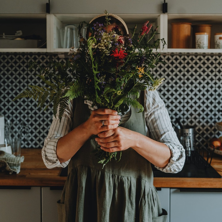 Mia kjole forklæde (oliven) - 100% hør