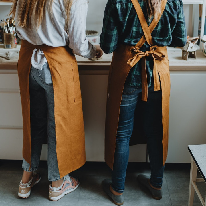 Forklæde til keramik (kanel) - 100% hør