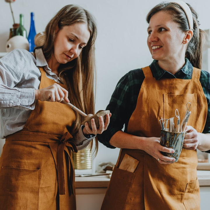 Forklæde til keramik (kanel) - 100% hør