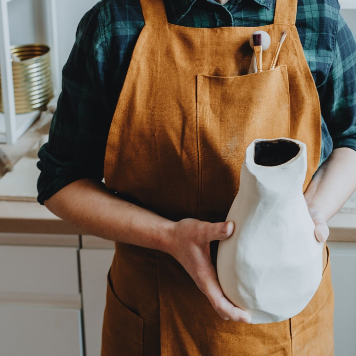 Forklæde til keramik (kanel) - 100% hør