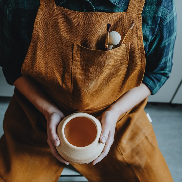 Forklæde til keramik (kanel) - 100% hør